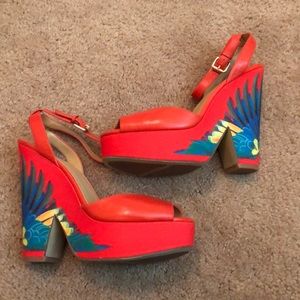 Nine West X Brasil red orange heels
